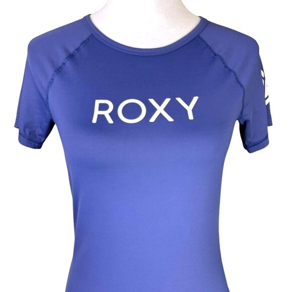 ROXY Youth Girls Blue UPF 50 Short Sleeve Logo Swimsuit Surf Top Rashguard - Picture 4 of 11